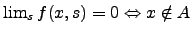 $\lim_{s}f(x,s)=0\Leftrightarrow x\notin A$